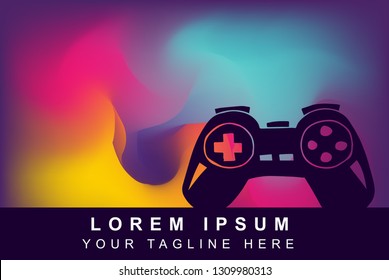 Vector Illustration of Rainbow Gradient Background with Hand Drawn Game Controller Icon