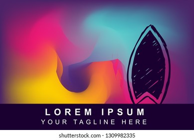 Vector Illustration of Rainbow Gradient Background with Hand Drawn Surfboard Icon