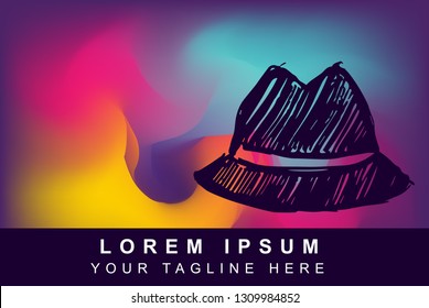 Vector Illustration of Rainbow Gradient Background with Hand Drawn Hat or Cap Icon