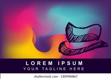 Vector Illustration of Rainbow Gradient Background with Hand Drawn Hat or Cap Icon