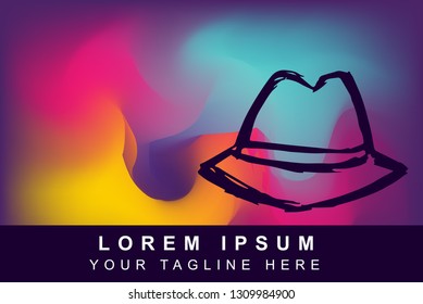 Vector Illustration of Rainbow Gradient Background with Hand Drawn Hat or Cap Icon