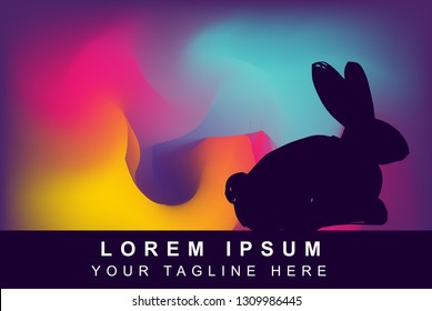Vector Illustration of Rainbow Gradient Background with Hand Drawn Rabbit Icon