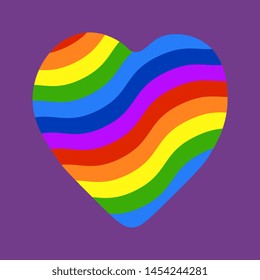 Vector illustration with rainbow heart on an purple artistic background. Postcard template for International Homophobia Day design.