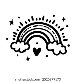 Vector Illustration of Rainbow with Heart and Stars, for Coloring Books, Logos, and Decorative Elements