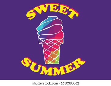Vector Illustration of Rainbow Ice Cream Food with Text or Typography