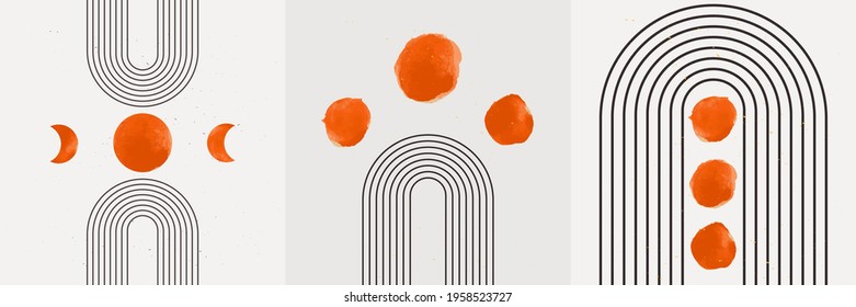 Vector illustration. Rainbow line art. Abstract contemporary background. Boho wall decor. Mid century modern minimalist art print. Organic natural shape. Design element for social media template, card