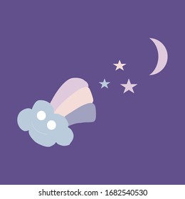 vector illustration with rainbow, moon and stars, perfect to use on the web or in print