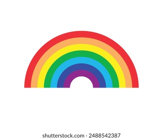 Vektorillustration mit einem Regenbogen. Mehrfarbiger Halbbogen-Regenbogen. Rainbow flache Farblinien isoliert auf weißem Hintergrund Design-Element.