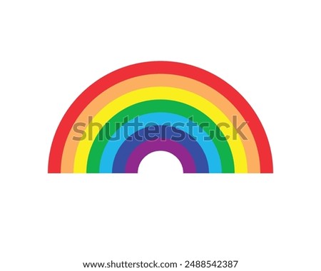 Vector illustration with a rainbow. Multicolour half-arc rainbow. Rainbow flat colour lines isolated on a white background design element.