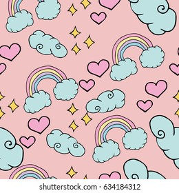 Vector illustration. Rainbow pattern with a cloud.