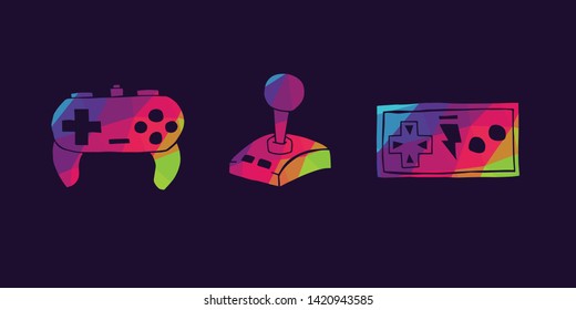 Vector Illustration of Rainbow Polygon Set Collection of Gaming Controller Icons. Graphic Design For Background, Poster, Card, Wallpaper, Decoration, Template, Logo and More.