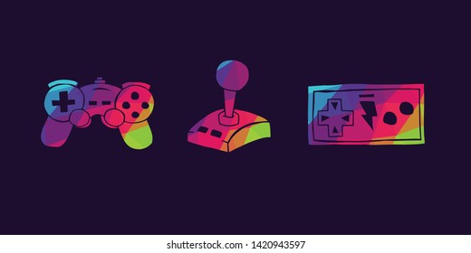 Vector Illustration of Rainbow Polygon Set Collection of Gaming Controller Icons. Graphic Design For Background, Poster, Card, Wallpaper, Decoration, Template, Logo and More.
