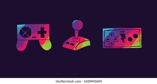 Vector Illustration of Rainbow Polygon Set Collection of Gaming Controller Icons. Graphic Design For Background, Poster, Card, Wallpaper, Decoration, Template, Logo and More.