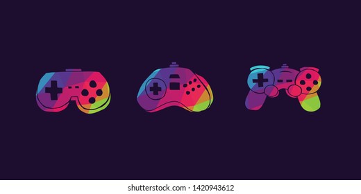 Vector Illustration of Rainbow Polygon Set Collection of Gaming Controller Icons. Graphic Design For Background, Poster, Card, Wallpaper, Decoration, Template, Logo and More.