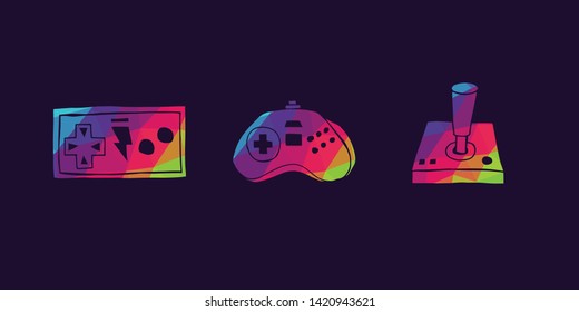 Vector Illustration of Rainbow Polygon Set Collection of Gaming Controller Icons. Graphic Design For Background, Poster, Card, Wallpaper, Decoration, Template, Logo and More.