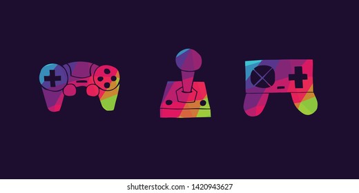 Vector Illustration of Rainbow Polygon Set Collection of Gaming Controller Icons. Graphic Design For Background, Poster, Card, Wallpaper, Decoration, Template, Logo and More.