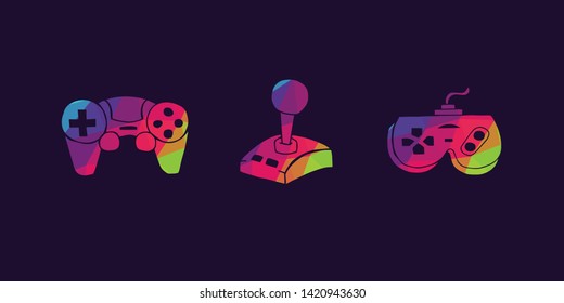 Vector Illustration of Rainbow Polygon Set Collection of Gaming Controller Icons. Graphic Design For Background, Poster, Card, Wallpaper, Decoration, Template, Logo and More.
