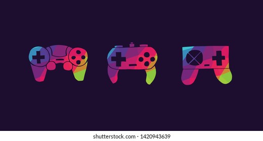Vector Illustration of Rainbow Polygon Set Collection of Gaming Controller Icons. Graphic Design For Background, Poster, Card, Wallpaper, Decoration, Template, Logo and More.