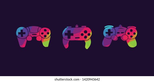 Vector Illustration of Rainbow Polygon Set Collection of Gaming Controller Icons. Graphic Design For Background, Poster, Card, Wallpaper, Decoration, Template, Logo and More.