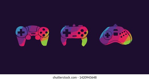 Vector Illustration of Rainbow Polygon Set Collection of Gaming Controller Icons. Graphic Design For Background, Poster, Card, Wallpaper, Decoration, Template, Logo and More.