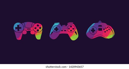 Vector Illustration of Rainbow Polygon Set Collection of Gaming Controller Icons. Graphic Design For Background, Poster, Card, Wallpaper, Decoration, Template, Logo and More.