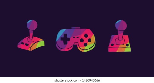 Vector Illustration of Rainbow Polygon Set Collection of Gaming Controller Icons. Graphic Design For Background, Poster, Card, Wallpaper, Decoration, Template, Logo and More.