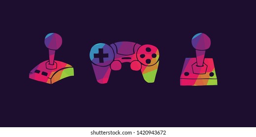 Vector Illustration of Rainbow Polygon Set Collection of Gaming Controller Icons. Graphic Design For Background, Poster, Card, Wallpaper, Decoration, Template, Logo and More.