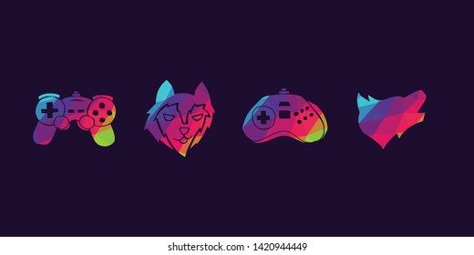 Vector Illustration of Rainbow Polygon Set Collection of Gaming Controller and Wolf Animal Icons. Graphic Design For Background, Poster, Card, Wallpaper, Decoration, Template, Logo and More.