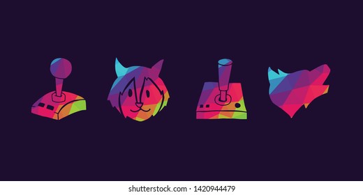 Vector Illustration of Rainbow Polygon Set Collection of Gaming Controller and Wolf Animal Icons. Graphic Design For Background, Poster, Card, Wallpaper, Decoration, Template, Logo and More.