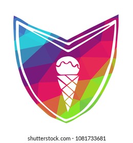 Vector Illustration of Rainbow Polygon Shield Banner Ice Cream for Logo, Shirt and Print. Flat Line Icon, Sign, Symbol, Graphic Design Outline Silhouette EPS10.