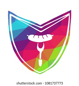 Vector Illustration of Rainbow Polygon Shield Banner Barbecue for Logo, Shirt and Print. Flat Line Icon, Sign, Symbol, Graphic Design Outline Silhouette EPS10.