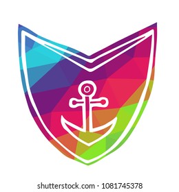 Vector Illustration of Rainbow Polygon Shield Banner Anchor for Logo, Shirt and Print. Flat Line Icon, Sign, Symbol, Graphic Design Outline Silhouette EPS10.