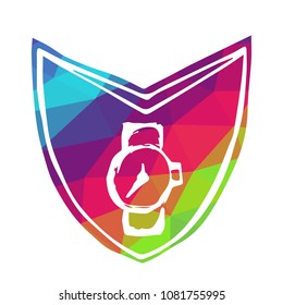 Vector Illustration of Rainbow Polygon Shield Banner Watch for Logo, Shirt and Print. Flat Line Icon, Sign, Symbol, Graphic Design Outline Silhouette EPS10.