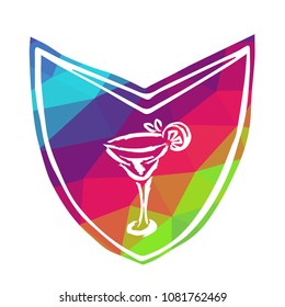 Vector Illustration of Rainbow Polygon Shield Banner Drinks Beverage Wine Cocktail Beer for Logo, Shirt and Print. Flat Line Icon, Sign, Symbol, Graphic Design Outline Silhouette EPS10.