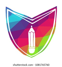 Vector Illustration of Rainbow Polygon Shield Banner Pencil for Logo, Shirt and Print. Flat Line Icon, Sign, Symbol, Graphic Design Outline Silhouette EPS10.