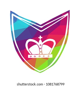 Vector Illustration of Rainbow Polygon Shield Banner Crown Royal for Logo, Shirt and Print. Flat Line Icon, Sign, Symbol, Graphic Design Outline Silhouette EPS10.