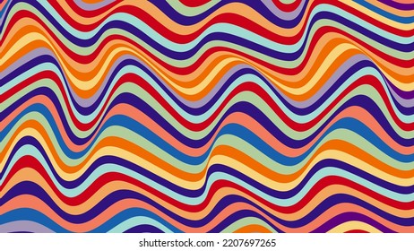 Ilustración vectorial del patrón de onda psicodélica arcoiris. Patrón de ondas psicodélicas arcoiris. Rayas de color arcoiris. fondo abstracto de línea hipnótica. Diseño de arte abstracto psicodélico colorido.
