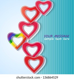 Vector illustration. Rainbow and red hearts/eps10