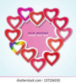 Vector illustration. Rainbow and red hearts/eps10