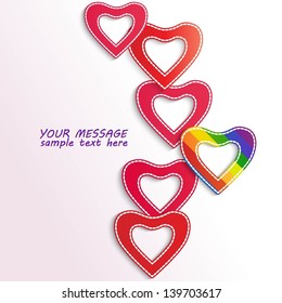 Vector illustration. Rainbow and red hearts/eps10