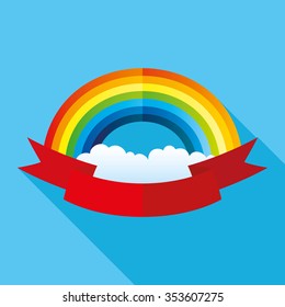 Vector illustration. Rainbow and red ribbon background with space for text.