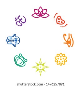 vector illustration of rainbow sacred symbols circle for bohemian ornamental emblem design