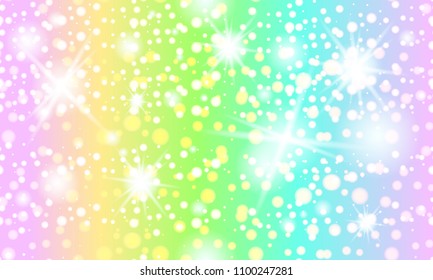 Vector Illustration Rainbow seamless pattern, sky with a rainbow, cute background for a unicorn and mermaids.  Galaxy fantasy background and pastel color. Cute bright candy background. 