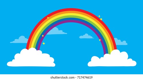 Vector illustration of rainbow in the sky with clouds