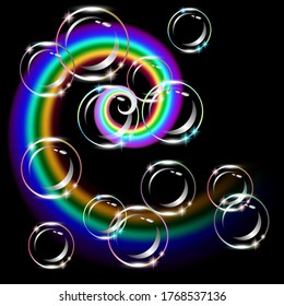 Vector illustration of rainbow soap balls shining from light
