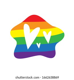 Vektorillustration Illustration von Regenbogenfleck mit Herzen. Fahne des Lugs. Öffentliches Konzept. Meinungsfreiheit Textilien, Print-Design. Vorlage für Text