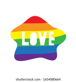 Dibujo vectorial del punto arco iris con la palabra "amor". Bandera del arco iris Lgbt. Concepto de la divulgación pública. Mensaje de libertad de expresión. Diseño textil 