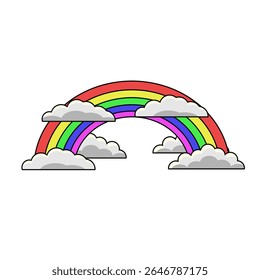 Vector illustration of a rainbow surrounded by clouds, suitable for stickers, education, and nature-themed designs, 