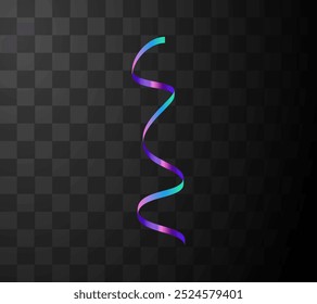 Vector illustration of rainbow swirled ribbon on transparent dark background. This festive confetti template is perfect for parties, holidays and decorative gifts. Overlay design.