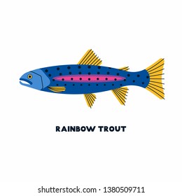 Vector illustration of rainbow trout fish, flat icon, white background.